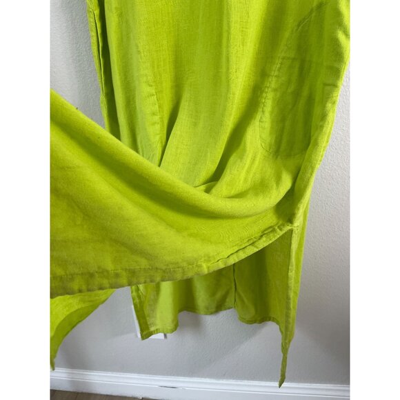 Tahari Womens XL Lime Green Linen Rayon Midi Dress Short Sleeve Pockets Casual - Picture 9 of 10